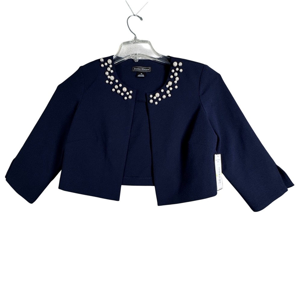 Jessica Howard Bolero Jacket Pearl‎ Embellished Cropped Evening Size 4 Petite